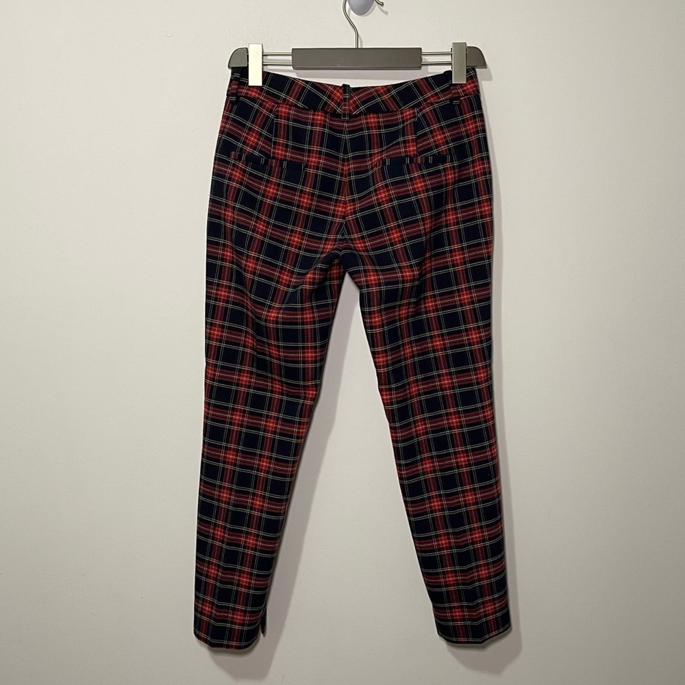 Zara Women's red navy tartan holiday straight leg trouser pants in size US 4 - Picture 6 of 8